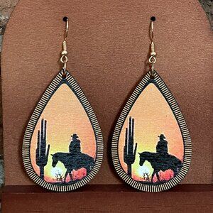 Desert Cowboy Sunset Wood Earrings